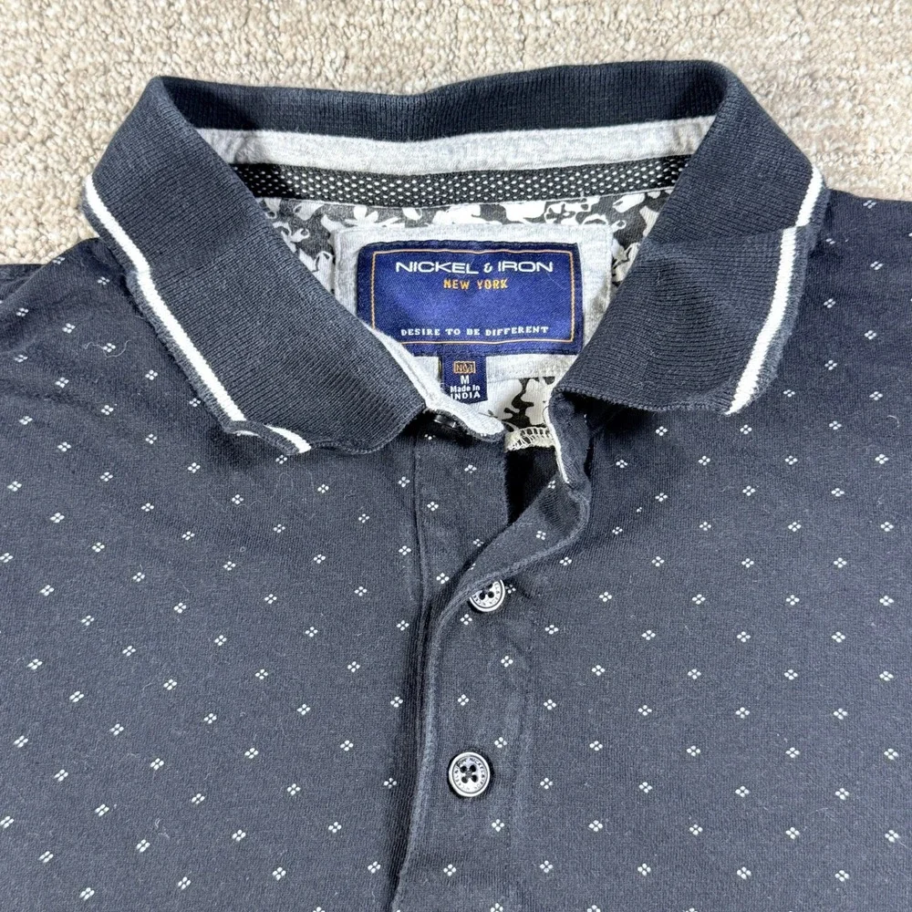 Nickel‎ & Iron Mens Polo Shirt Geometric Print Medium Black Cotton Casual